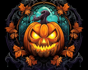 Scary Halloween Pumpkin PNG Files, Bundle of 5, Wall Art, Digital Prints, T-Shirt Designs, and Tumbler Sublimation