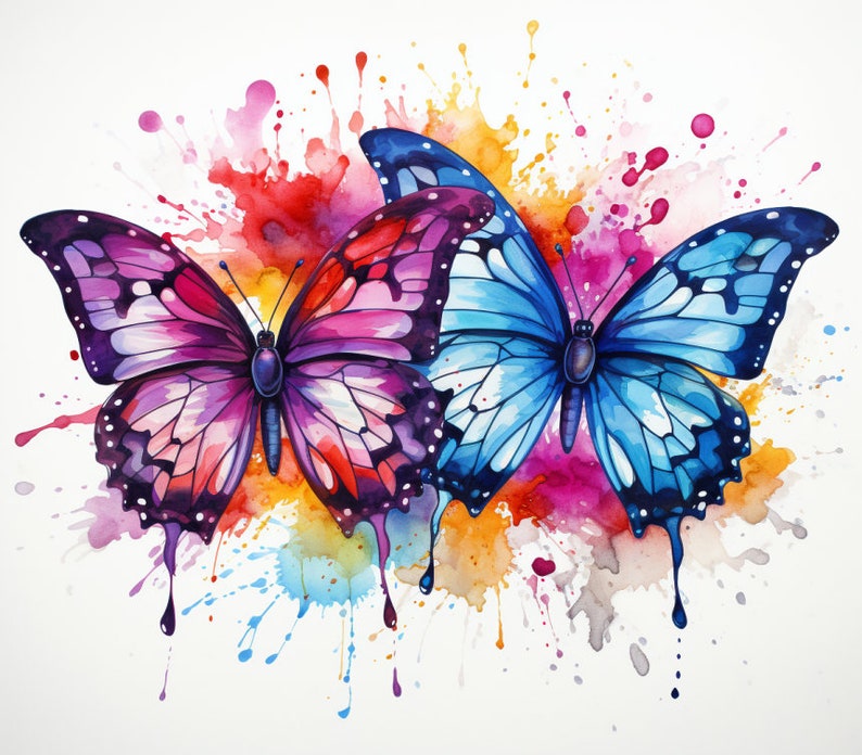 Watercolor Butterflies, Butterfly Art, Bundle of 5 PNG Files for Wall Art, Digital Prints, T-Shirt Designs, and Tumbler Sublimation image 4