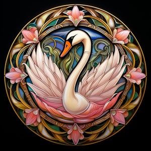 Graceful Swan Mandala, Stained Glass, Bundle of 5 PNG Files for Wall Art, Digital Prints, T-Shirt Designs, and Tumbler Sublimation