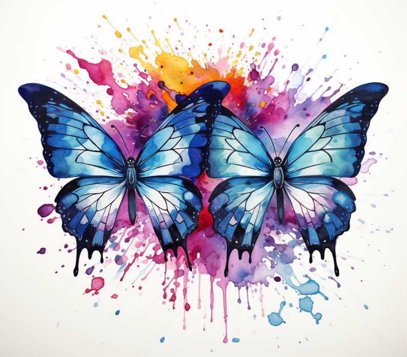 Watercolor Butterflies, Butterfly Art, Bundle of 5 PNG Files for Wall Art, Digital Prints, T-Shirt Designs, and Tumbler Sublimation image 3