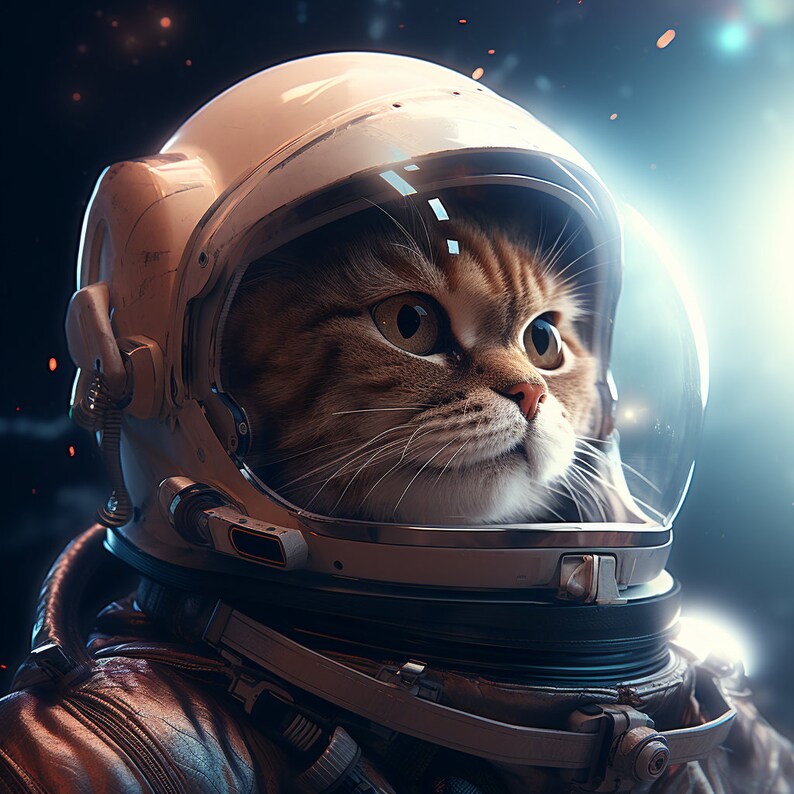 Astronaut Space Cat on a Mission, Bundle of 5 PNG Files for Wall Art, Digital Prints, T-Shirt Designs, Tumbler Sublimation. Not Transparent. image 2