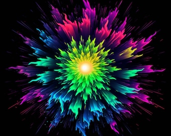 Neon Luminous Energy Burst, Bundle of 5 PNG Files for Wall Art, Digital Prints, T-Shirt Designs, and Tumbler Sublimation