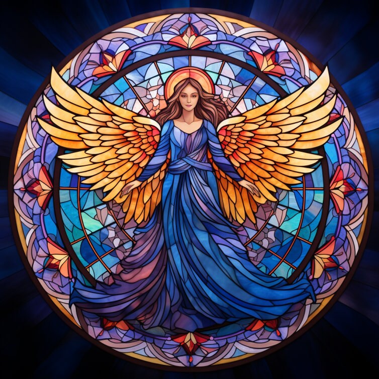 Heavenly Angel Stained Glass, Bundle of 5 PNG Files for Wall Art
