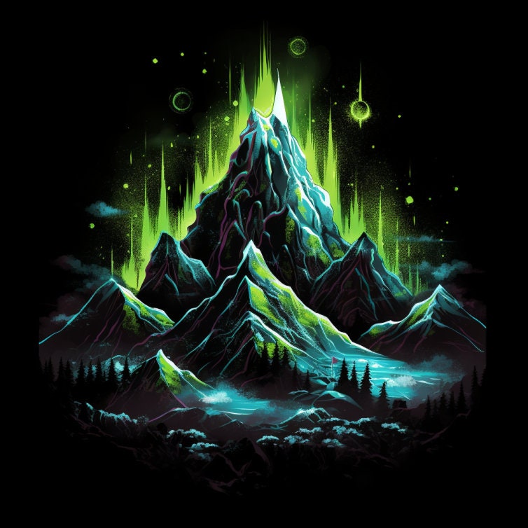 Neon Luminous Mountain Peak, Bundle of 5 PNG Files for Wall Art ...