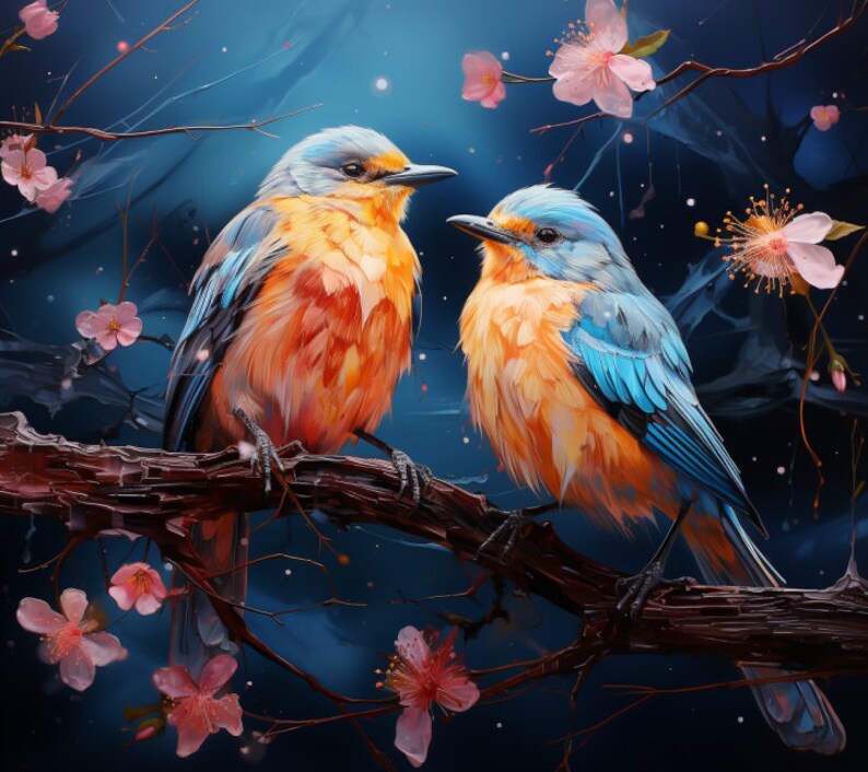 Birds and Neon Cherry Blossom Bundle of 5 PNG Files for Wall Art, Digital Prints, T-Shirt Designs, Tumbler Sublimation Wrap. Not Transparent image 3