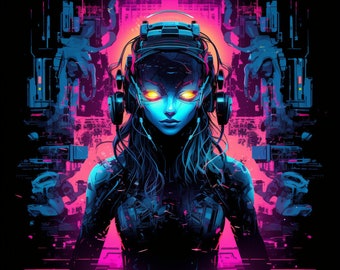 Neon Futuristic Cyberpunk, Bundle of 5 PNG Files for Wall Art, Digital Prints, T-Shirt Designs, and Tumbler Sublimation