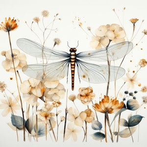 Dragonfly and Fall Flowers, Bundle of 5 PNG Files for Wall Art, Digital Prints, T-Shirt Designs, and Tumbler Sublimation Not Transparent image 5