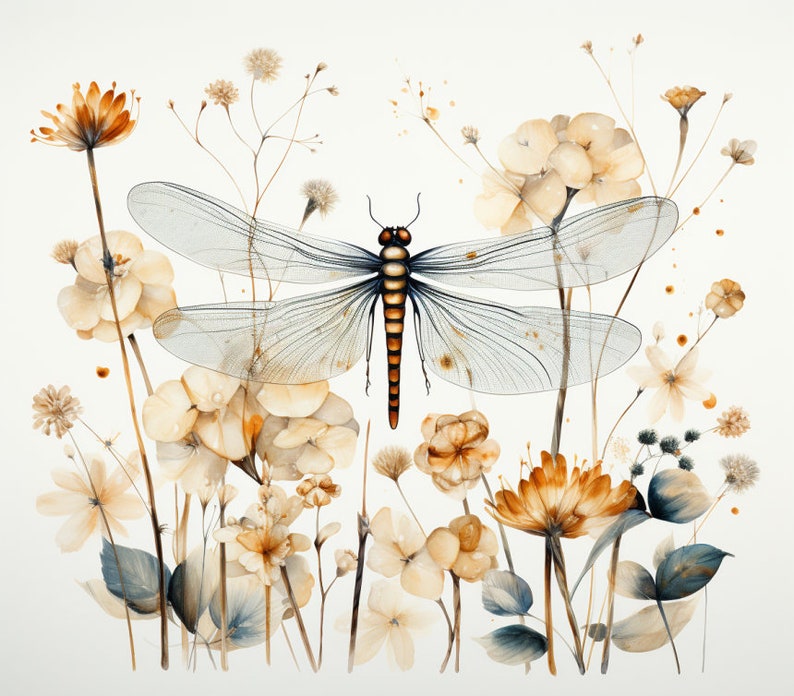 Dragonfly and Fall Flowers, Bundle of 5 PNG Files for Wall Art, Digital Prints, T-Shirt Designs, and Tumbler Sublimation Not Transparent image 5