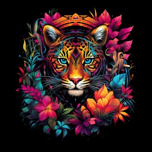 Neon Electric Jungle Forest, Bundle of 5 PNG Files for Wall Art, Digital Prints, T-Shirt Designs, and Tumbler Sublimation