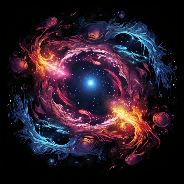 Neon Cosmic Nebula, Bundle of 5 PNG Files for Wall Art, Digital Prints, T-Shirt Designs, and Tumbler Sublimation