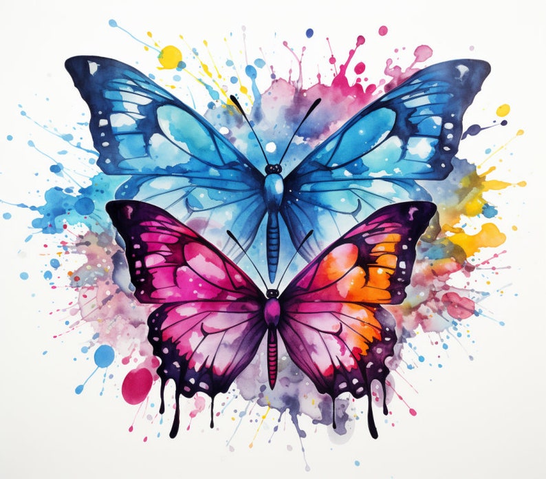 Watercolor Butterflies, Butterfly Art, Bundle of 5 PNG Files for Wall Art, Digital Prints, T-Shirt Designs, and Tumbler Sublimation image 2