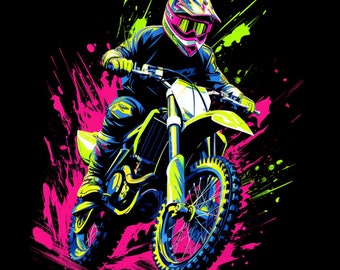Neon Vibrant Dirt Bike, Bundle of 5 PNG Files for Wall Art, Digital Prints, T-Shirt Designs, and Tumbler Sublimation