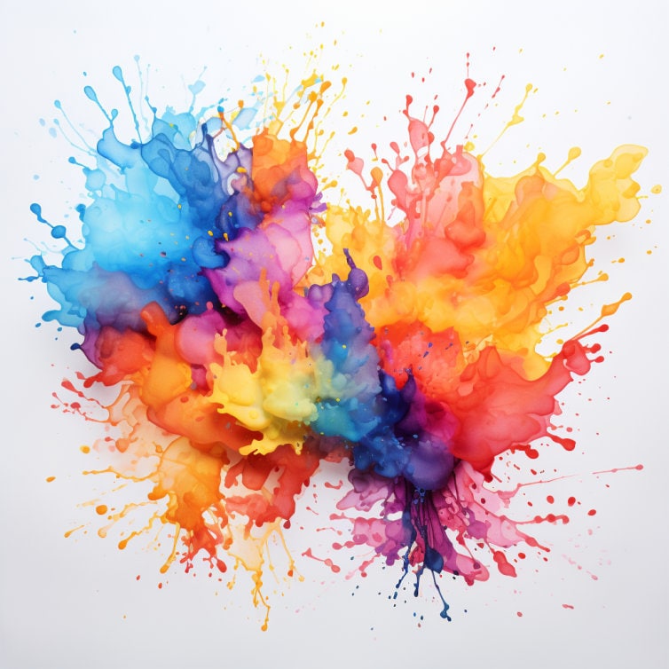 Artistic Splatter, Watercolor, Bundle of 5 PNG Files for Wall Art, Digital Prints, T-Shirt Designs, and Tumbler Sublimation