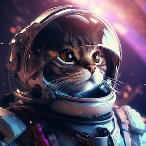 Astronaut Space Cat on a Mission, Bundle of 5 PNG Files for Wall Art, Digital Prints, T-Shirt Designs, Tumbler Sublimation. Not Transparent.