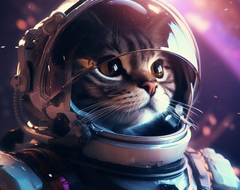 Astronaut Space Cat on a Mission, Bundle of 5 PNG Files for Wall Art, Digital Prints, T-Shirt Designs, Tumbler Sublimation. Not Transparent.