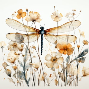 Dragonfly and Fall Flowers, Bundle of 5 PNG Files for Wall Art, Digital Prints, T-Shirt Designs, and Tumbler Sublimation Not Transparent image 2