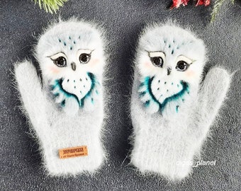 EULEN HANDSCHUHE, Handschuhe mit Vogel, Handschuhe für Frauen, Handschuhe Weihnachten, Handschuhe mit Vögeln, Handschuhe mit Tieren, Tierliebhaber Geschenk, Tomtits