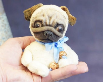 DOG Teddy Bear, MINIATURE Vintage Pug Puppy Interior Doll, Plush Doll,  Baby Shower Gift