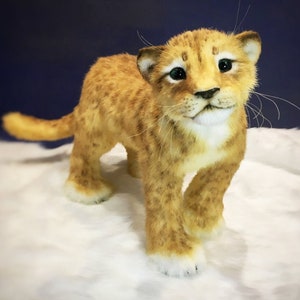 READY TO SHIP - Medium Lion Cub Plushie Made to Order, Stuffed Lion, 3D Realistic Lion, Unique 3D Plush Toy, Stuffed Posable Animal