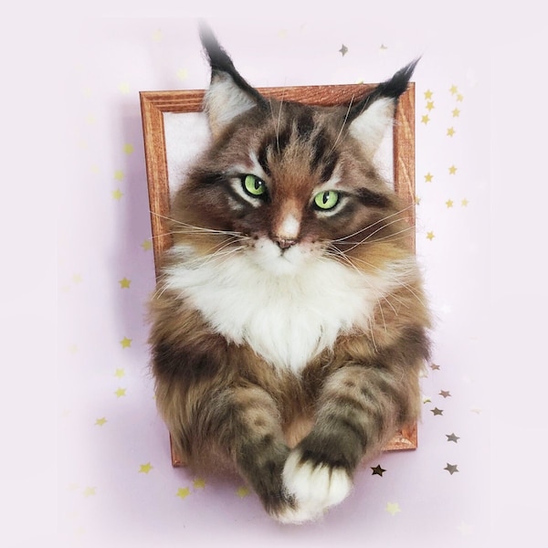 CAT PORTRAIT, CUSTOM Cat Portrait, 3D Felt Cat , Personalized Cat Portrait, Pet Memorial, Cat Loss Gift, Pet Remembrance, Needle Felt Cat