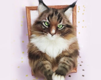 CAT PORTRAIT, CUSTOM Cat Portrait, 3D Felt Cat , Personalized Cat Portrait, Pet Memorial, Cat Loss Gift, Pet Remembrance, Needle Felt Cat