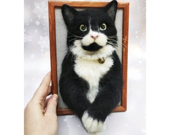CAT PORTRAIT, CUSTOM Cat Portrait, 3D Felt Cat , Personalized Cat Portrait, Pet Memorial, Cat Loss Gift, Pet Remembrance, Wakuneco felt cat