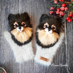 POMERANIAN DOG MITTENS, Mittens with Dogs, Gloves for Women, Mittens Christmas, Mittens with Dogs, Mittens with Animals, Animal Lovers Gift