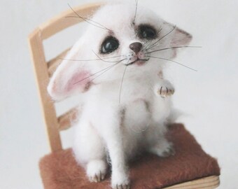 Needle Felted Cute White Fox FENNEC, Felted Fox, Felt Fennec, Fox Art Doll, Felt Animal, Cute Plushies, Stuffed Toys, Plush Animals