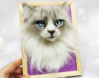 CUSTOM CAT PORTRAIT, Personalized Pet Portrait, 3d Cat in Frame, Custom Pet Memorial, Cat Head Felt, Pet Loss Gifts Cat, Pet Portrait Custom