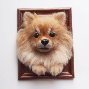 DOG PORTRAIT, Custom Dog Portrait, Dog Portrait of Pomeranian Dog Breed, 3D Dog Portrait Felt, Dog Portrait Frame, Pet Memorial, Felt Dog