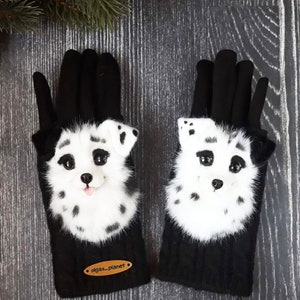 DOG Double Gloves, Gloves with Dalmatians, Gloves for Women, Custom Dog Gloves, Gloves with Dogs, Gloves with Animals, Dog Lovers Gift