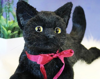 カスタムブラック子猫ぬいぐるみ、3Dリアル猫ぬいぐるみ、ぬいぐるみ猫