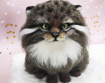 MANUL Pallas's Needle Felted Cat Made to Order, Pallas Cat, Felt Cat Figurine, Palla Cat Sculpture, Pallas Cats, Gifts for Pallas Cat Lovers