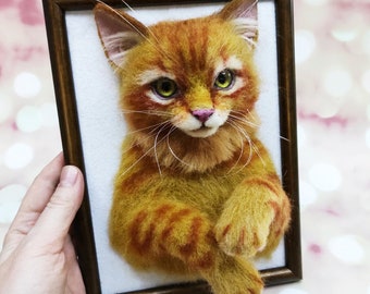CAT PORTRAIT, CUSTOM Cat Portrait, 3D Felt Cat , Personalized Cat Portrait, Pet Memorial, Cat Loss Gift, Pet Remembrance, Wakuneco felt cat