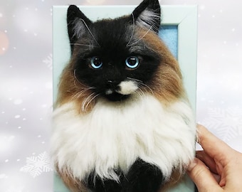 CAT PORTRAIT, CUSTOM Cat Portrait, 3D Felt Cat , Personalized Cat Portrait, Pet Memorial, Cat Loss Gift, Pet Remembrance, Wakuneco felt cat