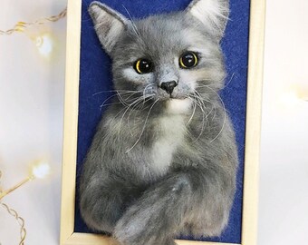CUSTOM CAT PORTRAIT, Personalized Pet Portrait, 3d Cat in Frame, Custom Pet Memorial, Cat Head Felt, Pet Loss Gifts Cat, Pet Portrait Custom