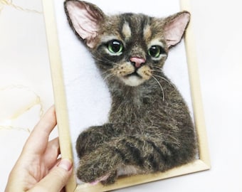 CUSTOM CAT PORTRAIT, Personalized Pet Portrait, 3d Cat in Frame, Custom Pet Memorial, Cat Head Felt, Pet Loss Gifts Cat, Pet Portrait Custom