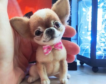 Miniature Felt Chihuahua Doll Jonny, Needle Felted Dog, Felt 3D