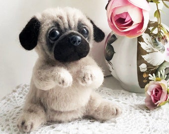 READY TO SHIP Pug Puppy, Needle Felted, Realistic Dog, Felt Pug, Pug Decor, Pug Art, Pug Toys, Replica Pug, Dog Lovers Gift, Cute Pug Puppy