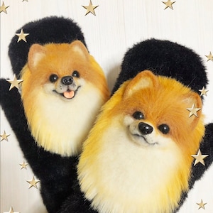 SPITZ MITTENS, Spitz Mittens, Designer Mittens, Mittens Gloves for Women, Mittens Christmas, Mittens with Animals, Animal Lovers Gift