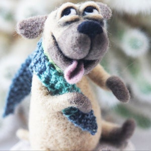 WHIMSICAL DOG Needle Felted Figurine, Wool Dog Collectible, Handmade Gifts and Toys, Wooly Dog, Pet Replica, Unique Gift for Dog Lovers