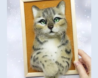 CUSTOM CAT PORTRAIT, Personalized Pet Portrait, 3d Cat in Frame, Custom Pet Memorial, Cat Head Felt, Pet Loss Gifts Cat, Pet Portrait Custom