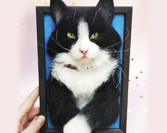 Retrato de gato PERSONALIZADO, gato de feltro 3D, retrato de gato personalizado, memorial de animal de estimação, presente para perda de gato, lembrança de animal de estimação, gato de feltro Wakuneco, gato preto