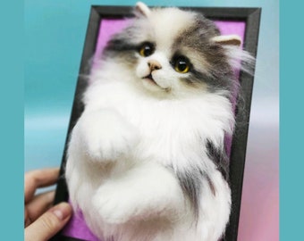 CAT PORTRAIT w/Paws, Cat Portrait Felt, 3D Needle Felt Cat Portrait, Cat Wall Art, Custom Cat Portrait
