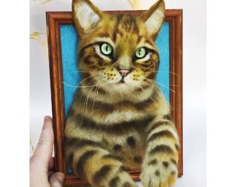 CAT PORTRAIT, CUSTOM Cat Portrait, 3D Felt Cat , Personalized Cat Portrait, Pet Memorial, Cat Loss Gift, Pet Remembrance, Wakuneco felt cat