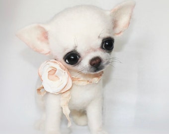 FELTED DOG, Felted Chihuahua Puppy, Custom Felt Dog, Pet Portrait, Needle Felted Animals, Pet Memorial, Gift for Dog Lovers, Felted Figurine