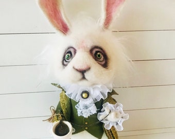 THE WHITE RABBIT from Alice in Wonderland is Needle Felted and one of a kind. It&#39;s a unique gift for someone special who loves plushies.