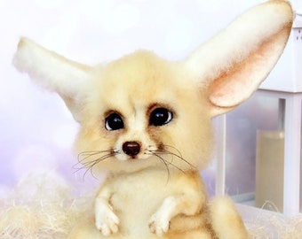 Needle Felted FENNEC FOX, Baby Fennec Fox, Stuffed Fox, Felt Fox Sculpture, Needle Felted Foxes,  Wool Fox Toy, Fox Art Doll, Fenec, Fennic