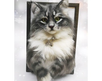 CUSTOM Cat Portrait, 3D Felt Cat , Personalized Cat Portrait, Pet Memorial, Cat Loss, Felt Cat Portrait, Needle Felt Cat, Cat portrait