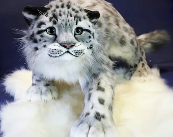 BIG SNOW LEOPARD Plush Toy Made to Order, Stuffed Animal, Realistic Art Doll, Cat Plushie, Weighted Plush Toy, Leopard Plushie, Snow Leopard